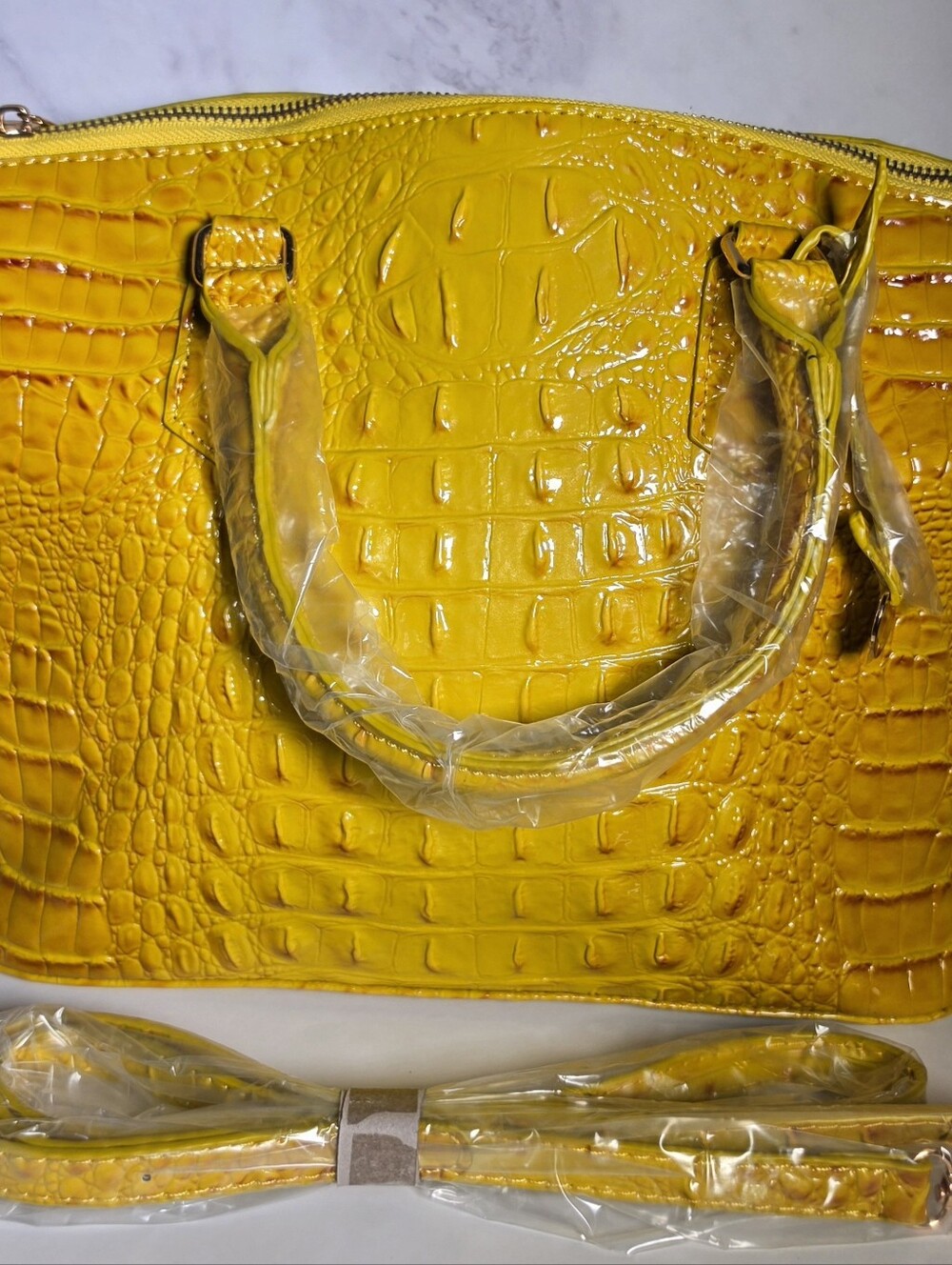 Yellow Croc-Embossed Women's Satchel Bag